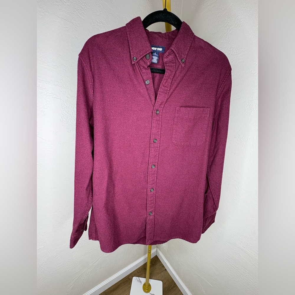 Lands' End Men's Casual Burgundy Button Down Shirt 100% Cotton Men Size Small